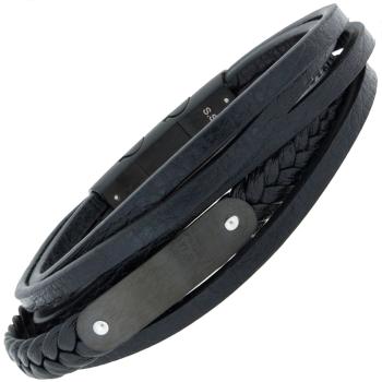 Armband 5-reihig Leder schwarz mit Edelstahl 21 cm