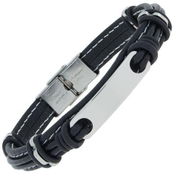 Armband Leder schwarz mit Edelstahl 23 cm