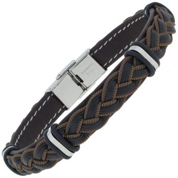 Armband Leder schwarz braun geflochten mit Edelstahl 21 cm