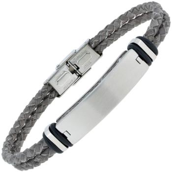 Armband Leder grau geflochten mit Edelstahl matt 23 cm