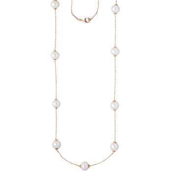 Collier Kette Halskette 925 Silber rotgold vergoldet 13 Süßwasser Perlen 90 cm