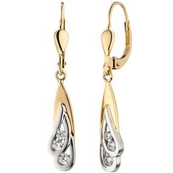 Ohrhänger 375 Gold Gelbgold Weißgold bicolor 6 Zirkonia Ohrringe Boutons