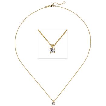 Collier Kette mit Anhänger 585 Gold Gelbgold 1 Diamant Brillant 0,15 ct. 45 cm