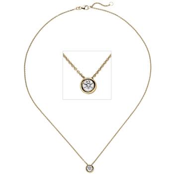 Collier Kette mit Anhänger 585 Gold Gelbgold 1 Diamant Brillant 0,50 ct. 45 cm