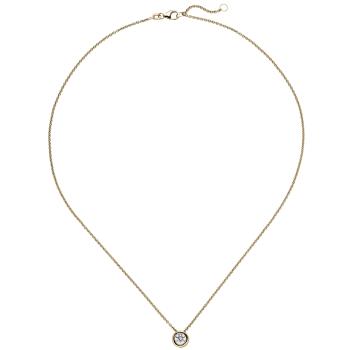 Collier Kette mit Anhänger 585 Gold Gelbgold 1 Diamant Brillant 0,50 ct. 45 cm