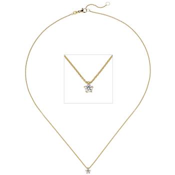 Collier Kette mit Anhänger 585 Gold Gelbgold 1 Diamant Brillant 0,15 ct. 45 cm