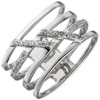 Damen Ring 4-reihig breit 925 Sterling Silber 28 Zirkonia Silberring