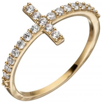 Damen Ring Kreuz 333 Gold Gelbgold 19 Zirkonia Goldring Kreuzring