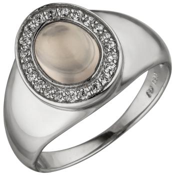 Damen Ring 925 Sterling Silber 1 Rosenquarz 22 Zirkonia Silberring