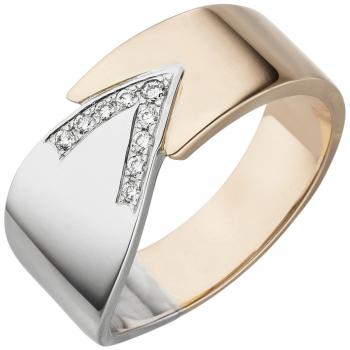 Damen Ring 585 Gold Weißgold Rotgold bicolor 9 Diamanten Brillanten