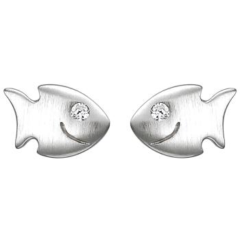 Kinder Ohrstecker Fisch 925 Sterling Silber matt 2 Zirkonia Ohrringe