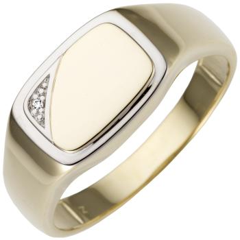 Herren Ring 585 Gold Gelbgold bicolor 1 Diamant Brillant Herrenring