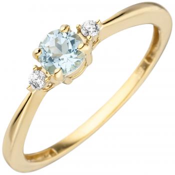 Damen Ring schmal 333 Gold Gelbgold 1 Blautopas hellblau blau  2 Zirkonia