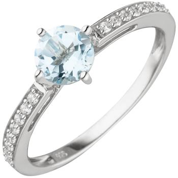 Damen Ring 925 Sterling Silber 1 Blautopas  16 Zirkonia