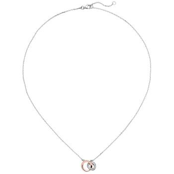 Collier Kette mit Anhänger 925 Silber bicolor vergoldet 18 Zirkonia 45 cm