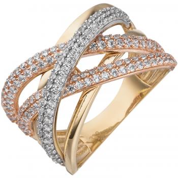 Damen Ring breit 333 Gold Gelbgold Rotgold bicolor mit Zirkonia