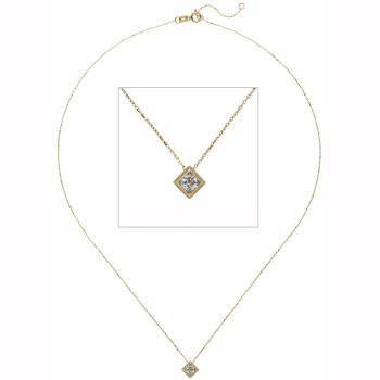 Collier Kette mit Anhänger 333 Gold Gelbgold 1 Zirkonia 45 cm