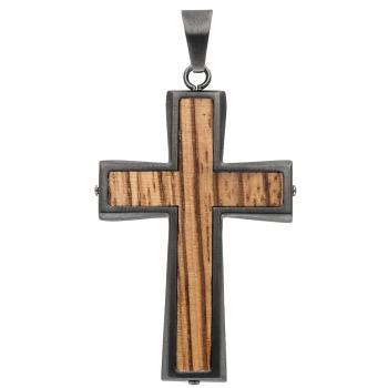 Anhänger Kreuz Edelstahl in Holz-Optik