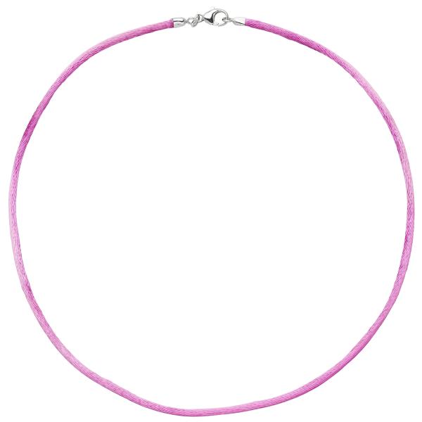 Collier Halskette Seide pink 42 cm, Verschluss 925 Silber Kette