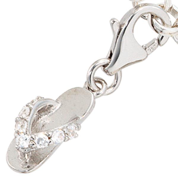 Einhänger Charm Flip-Flop 925 Sterling Silber rhodiniert 7 Zirkonia