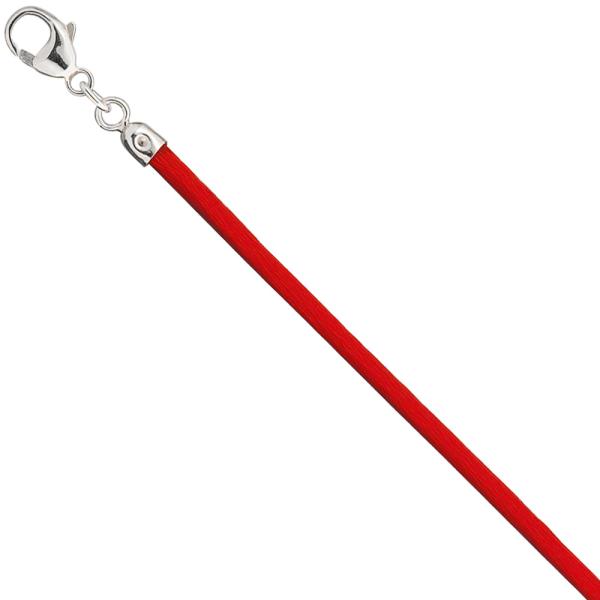 Collier Halskette Seide rot 2,8 mm 42 cm, Verschluss 925 Silber Kette