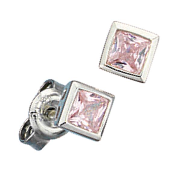 Ohrstecker quadratisch 925 Sterling Silber 2 Zirkonia rosa rosé Ohrringe