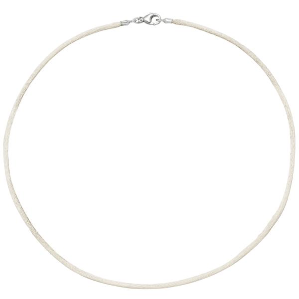 Collier Halskette Seide beige 2,8 mm 42 cm, Verschluss 925 Silber Kette