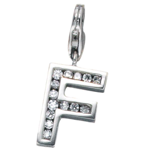 Einhänger Charm Buchstabe F 925 Sterling Silber mit Zirkonia