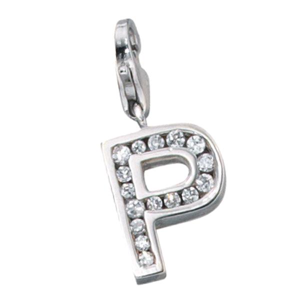 Einhänger Charm Buchstabe P 925 Sterling Silber mit Zirkonia