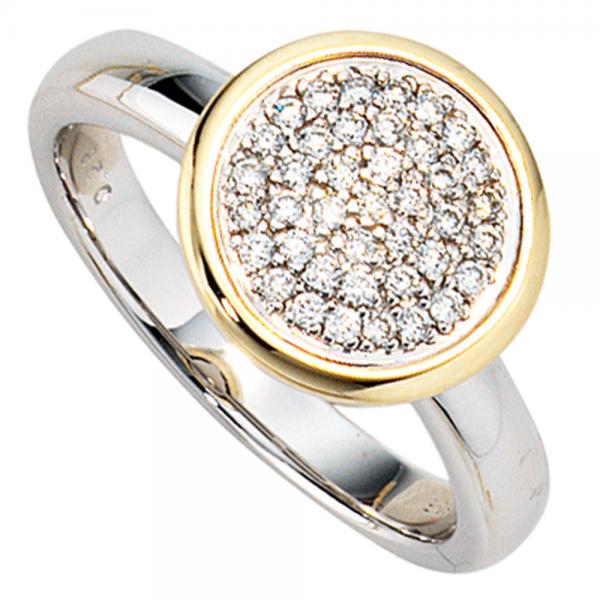 Damen Ring 585 Gold Weißgold Gelbgold bicolor 40 Diamanten Brillanten Goldring