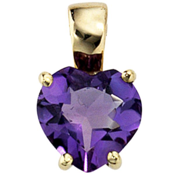 Anhänger Herz 333 Gold Gelbgold 1 Amethyst lila violett Herzanhänger