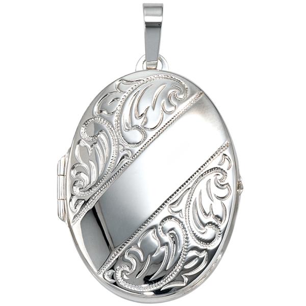 Medaillon oval für 2 Fotos 925 Sterling Silber Anhänger zum Öffnen