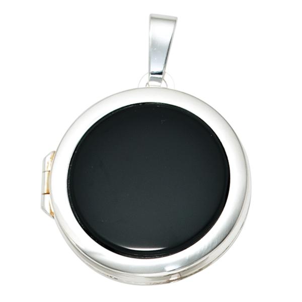 Medaillon rund 925 Sterling Silber 1 Onyx schwarz Anhänger zum Öffnen