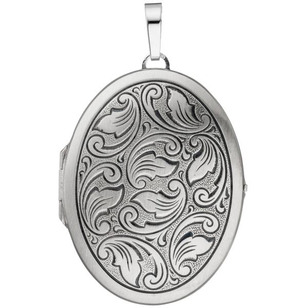 Medaillon oval 925 Sterling Silber mattiert geschwärzt Anhänger zum Öffnen