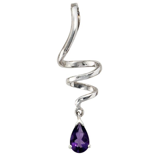 Anhänger Tropfen 925 Sterling Silber rhodiniert 1 Amethyst lila violett