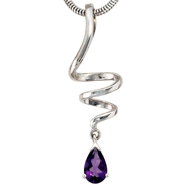 Anhänger Tropfen 925 Sterling Silber rhodiniert 1 Amethyst lila violett