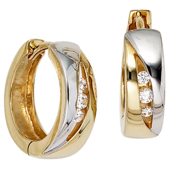 Creolen rund 333 Gold Gelbgold bicolor 6 Zirkonia Ohrringe Goldcreolen