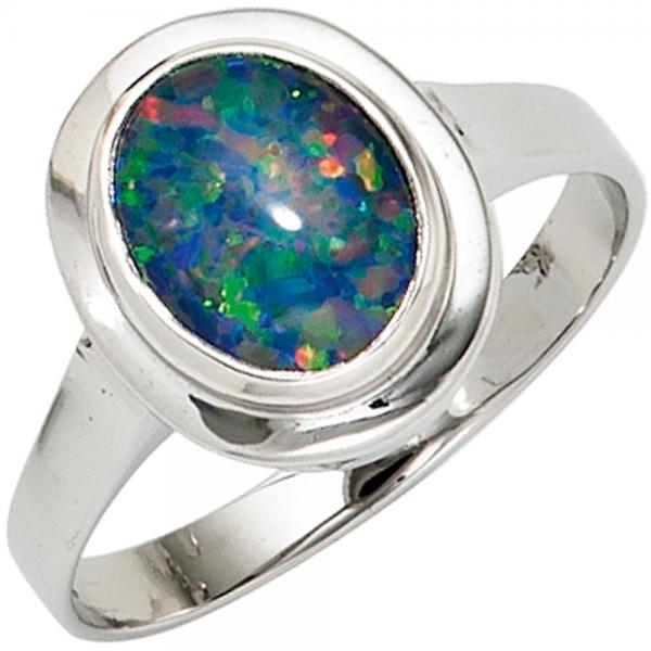 Damen Ring 585 Gold Weißgold 1 Opal-Triplette Weißgoldring Opalring