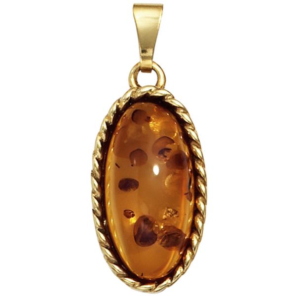 Anhänger oval 375 Gold Gelbgold 1 Bernstein-Cabochon Bernsteinanhänger