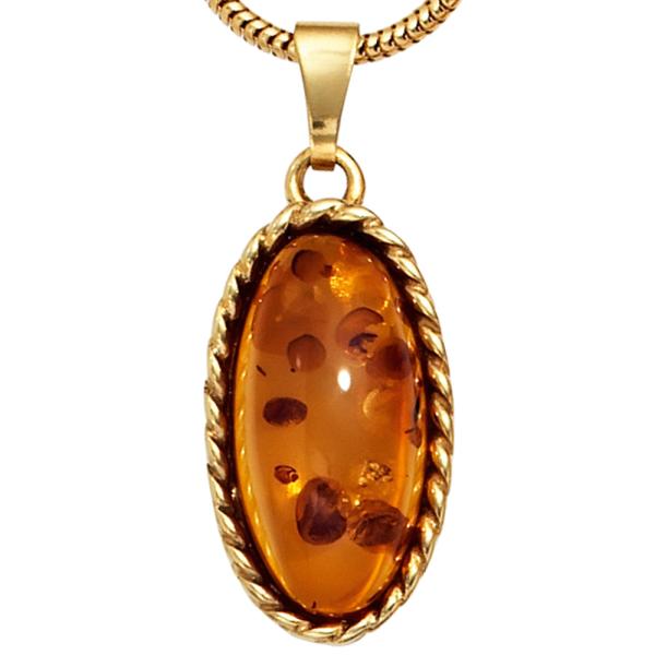 Anhänger oval 375 Gold Gelbgold 1 Bernstein-Cabochon Bernsteinanhänger