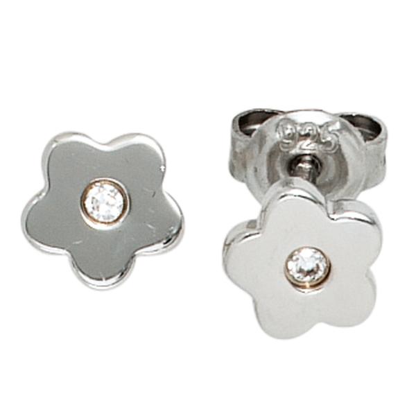 Kinder Ohrstecker Blume Blumen 925 Silber 2 Zirkonia Ohrringe Kinderohrringe