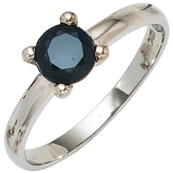 Damen Ring 925 Sterling Silber rhodiniert 1 Safir blau Silberring