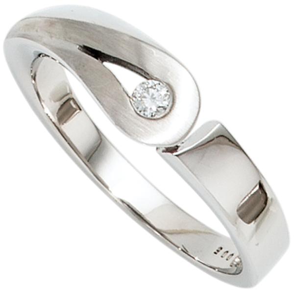 Damen Ring 925 Sterling Silber rhodiniert mattiert 1 Diamant Brillant Silberring