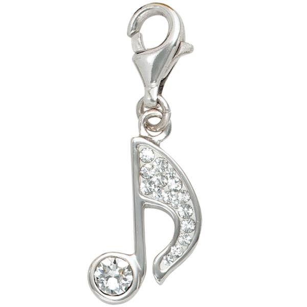 Einhänger Charm Musik Note Musik 925 Sterling Silber mit Kristallsteinen