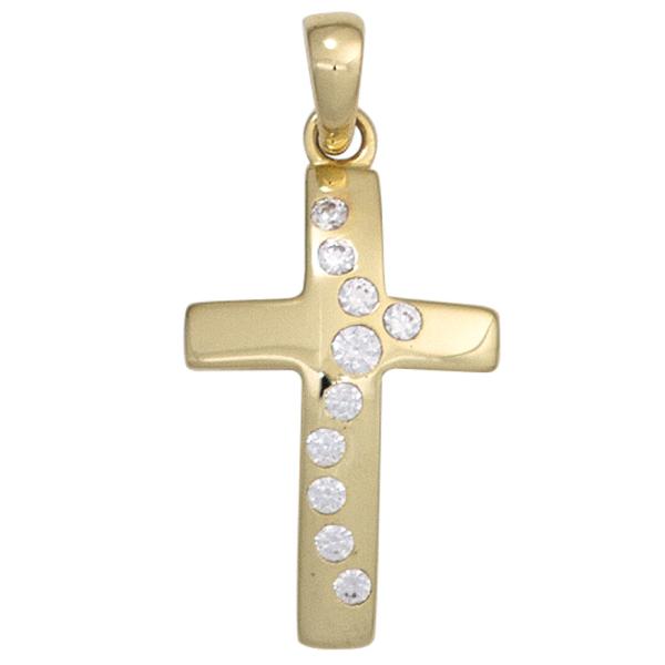 Anhänger Kreuz 333 Gold Gelbgold 10 Zirkonia Kreuzanhänger Goldkreuz