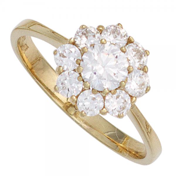 Damen Ring 375 Gold Gelbgold 9 Zirkonia Goldring