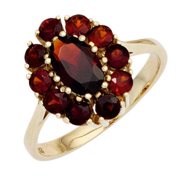 Damen Ring 375 Gold Gelbgold 11 Granate rot Goldring Granatring