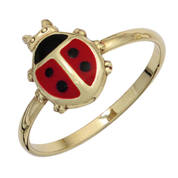 Kinder Ring Marienkäfer 333 Gold Gelbgold Lackeinlage rot schwarz Kinderring