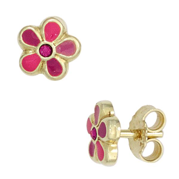 Kinder Ohrstecker Blume rosa pink 333 Gold Gelbgold Ohrringe Kinderohrringe