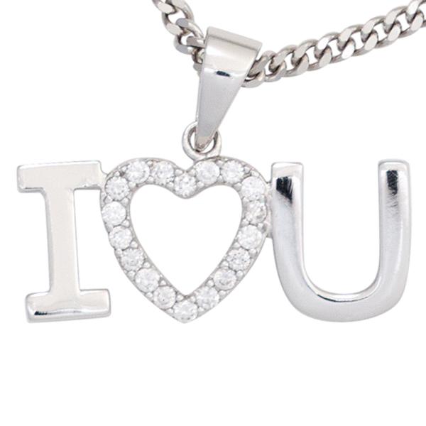 Anhänger Herz / I love you 925 Sterling Silber rhodiniert mit Zirkonia